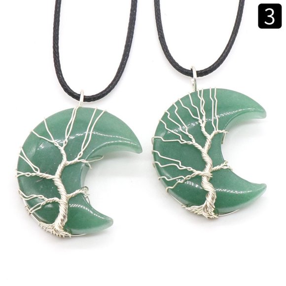 Tree Of Life Wire Wrapped Moon Pendant / Healing Reiki Crystal Necklace - Picture 9 of 15